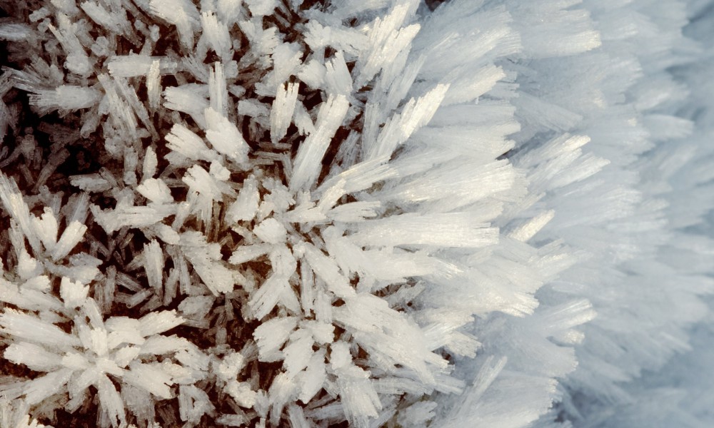 Hoar frost crystals on a rock