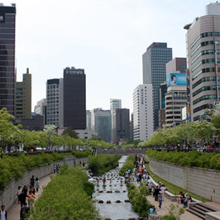 Seoul's Cheonggyecheon River displays how cities can design green space to manage flooding and improve the urban landscape.